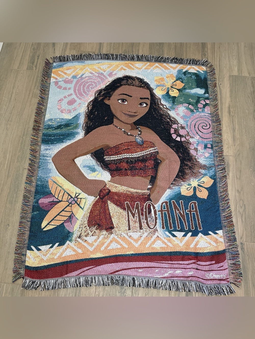 Disney Moana Island Girl Coastal Multicolor Woven Tapestry Throw 50X63